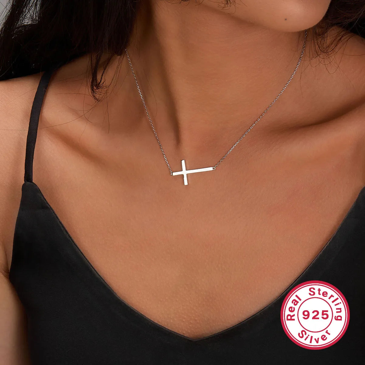 Casual Streetwear Cross Sterling Silver Plating Inlay Zircon White Gold Plated Pendant Necklace