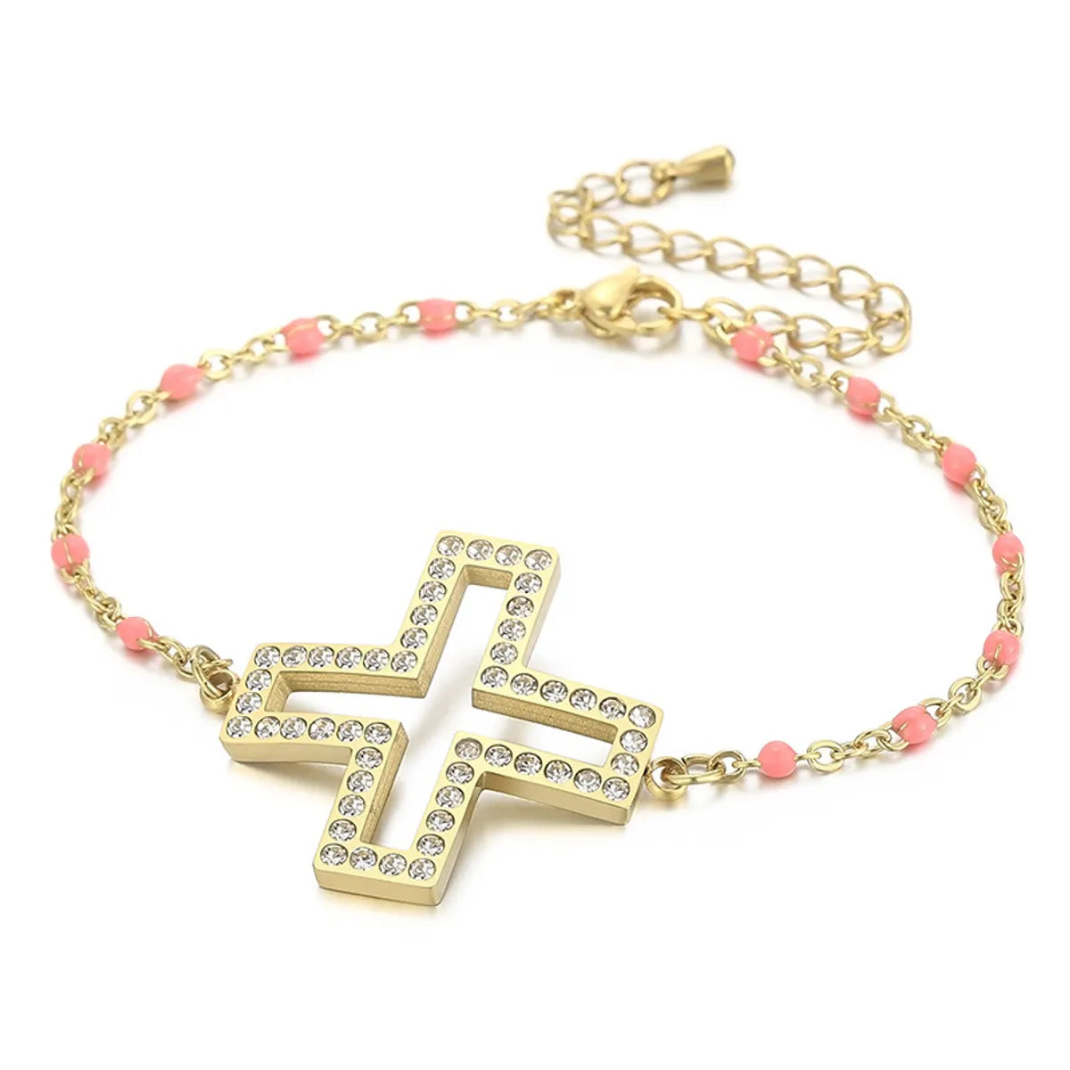 Casual Streetwear Cross Titanium Steel Inlay Zircon Bracelets