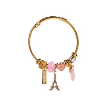 Casual Streetwear Eiffel Tower Elephant Titanium Steel Plating Inlay Rhinestones Gold Plated Bangle