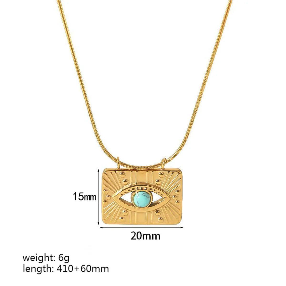 Casual Streetwear Eye Rectangle Stainless Steel Plating Inlay Zircon 18k Gold Plated Pendant Necklace