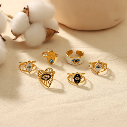 Casual Streetwear Eye Stainless Steel Plating 18k Gold Plated Open Rings