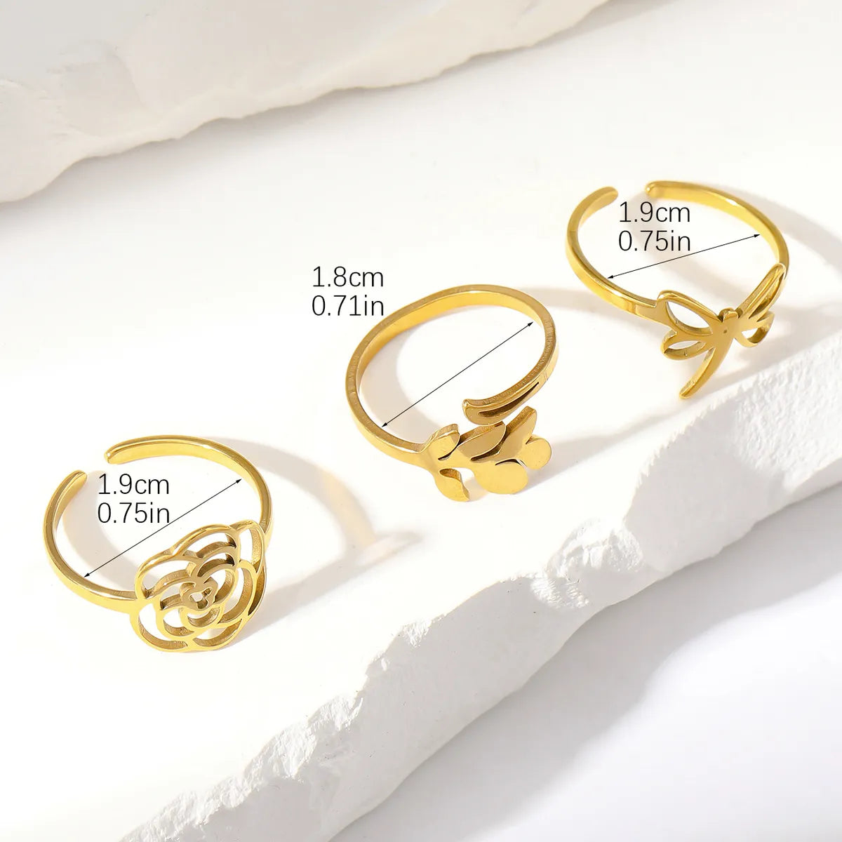 Casual Streetwear Flower Stainless Steel Plating 18k Gold Plated Open Rings