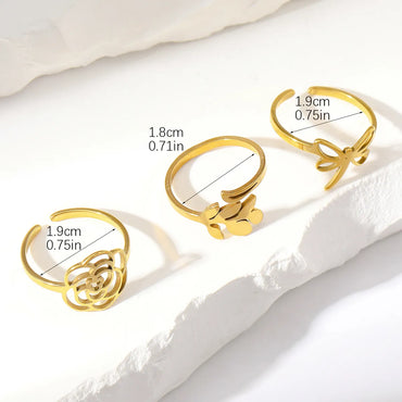 Casual Streetwear Flower Stainless Steel Plating 18k Gold Plated Open Rings