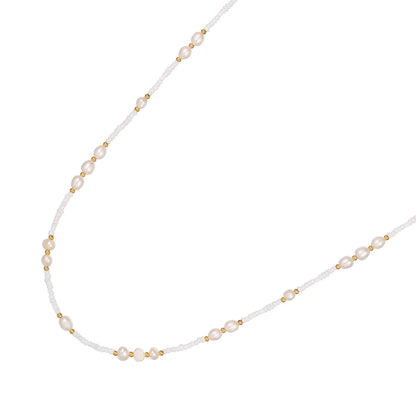 Casual Streetwear Geometric Freshwater Pearl Titanium Steel Necklace