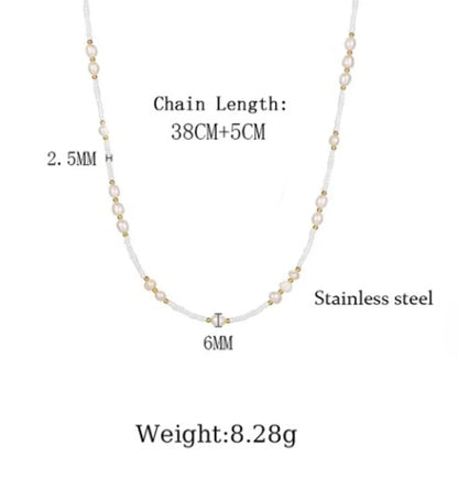 Casual Streetwear Geometric Freshwater Pearl Titanium Steel Necklace