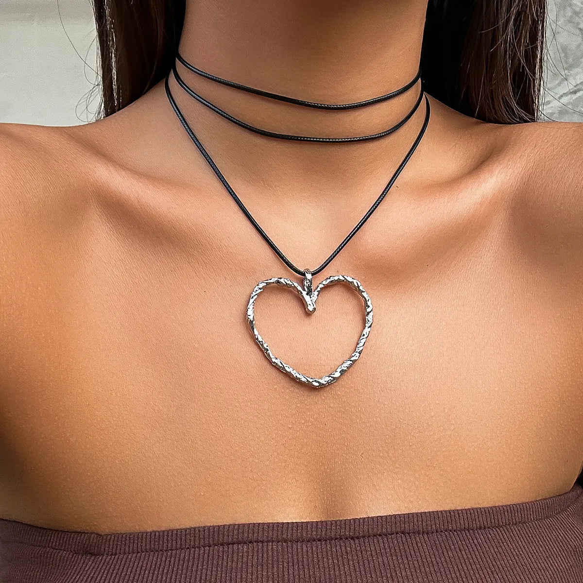 Casual Streetwear Heart Shape Alloy Wax Line Women'S Pendant Necklace