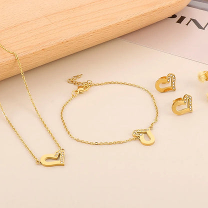 Casual Streetwear Heart Shape Titanium Steel Plating 18k Gold Plated Earrings Necklace