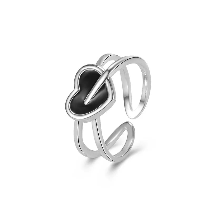 Casual Streetwear Korean Style Heart Shape Sterling Silver Epoxy Open Rings