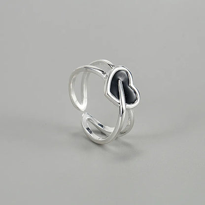 Casual Streetwear Korean Style Heart Shape Sterling Silver Epoxy Open Rings