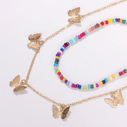 Casual Sweet Butterfly Alloy Seed Bead Beaded Plating Chain Women's Necklace