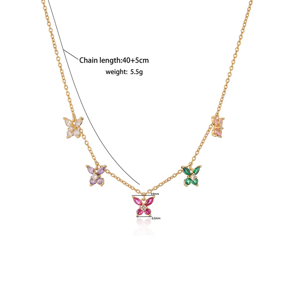 Casual Sweet Butterfly Copper 18k Gold Plated Zircon Pendant Necklace In Bulk