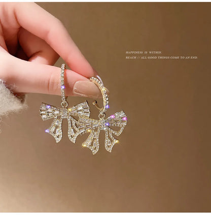 1 Pair Casual Sweet Circle Flower Bow Knot Tassel Plating Inlay Alloy Rhinestones Pearl Earrings