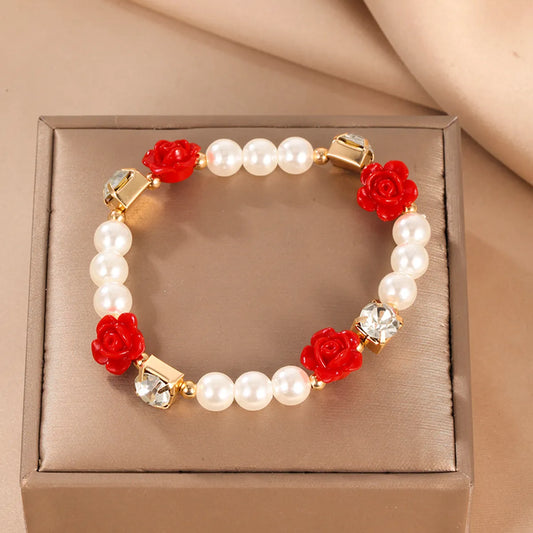 Casual Sweet Flower Rhinestones Arylic Imitation Pearl Wholesale Bracelets