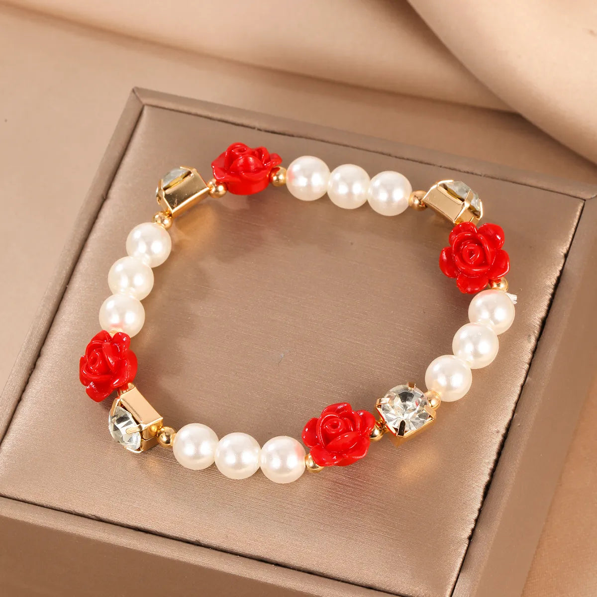 Casual Sweet Flower Rhinestones Arylic Imitation Pearl Wholesale Bracelets