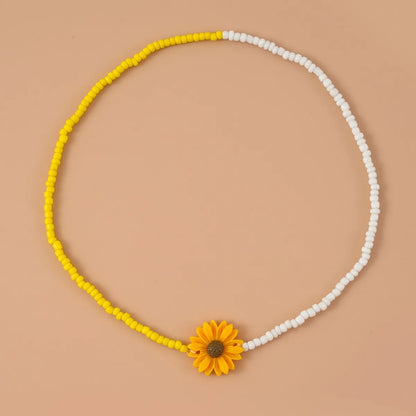 Casual Sweet Flower Glass Seed Bead Zinc Alloy Wholesale Necklace