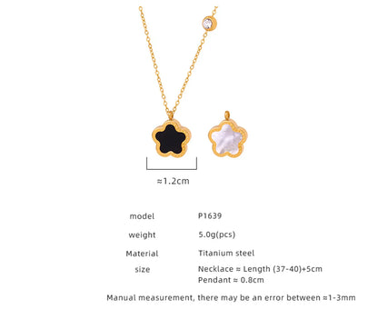 Casual Sweet Four Leaf Clover Titanium Steel Plating Inlay Shell Zircon 18k Gold Plated Pendant Necklace