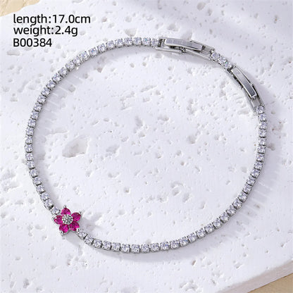 Casual Sweet Heart Shape Flower Butterfly Copper Inlay Zircon Bracelets