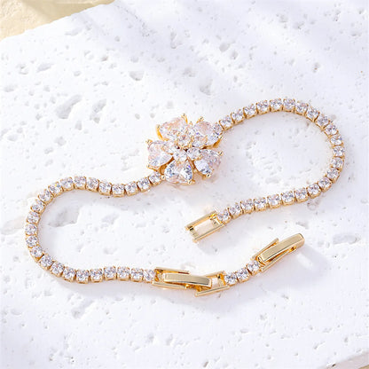 Casual Sweet Heart Shape Flower Butterfly Copper Inlay Zircon Bracelets