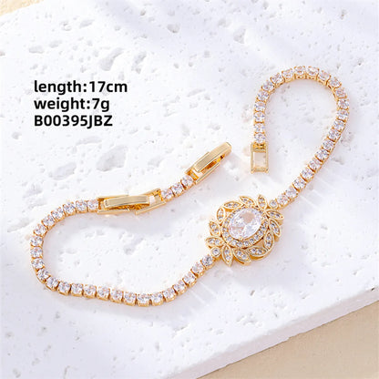 Casual Sweet Heart Shape Flower Butterfly Copper Inlay Zircon Bracelets