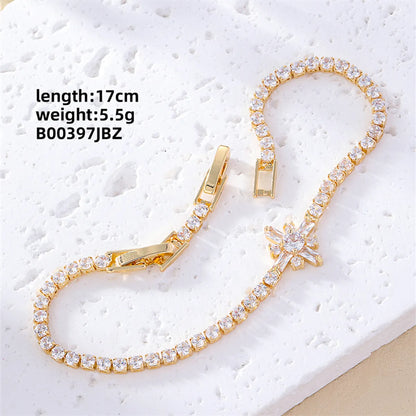 Casual Sweet Heart Shape Flower Butterfly Copper Inlay Zircon Bracelets