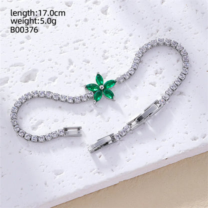 Casual Sweet Heart Shape Flower Butterfly Copper Inlay Zircon Bracelets