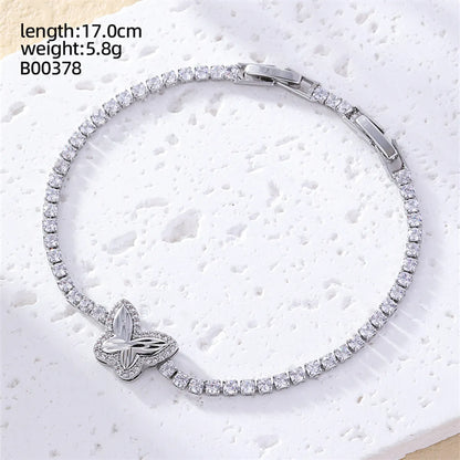 Casual Sweet Heart Shape Flower Butterfly Copper Inlay Zircon Bracelets