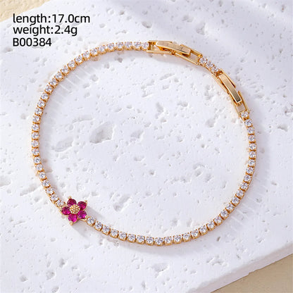 Casual Sweet Heart Shape Flower Butterfly Copper Inlay Zircon Bracelets