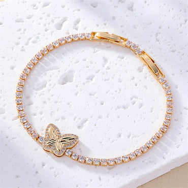 Casual Sweet Heart Shape Flower Butterfly Copper Inlay Zircon Bracelets