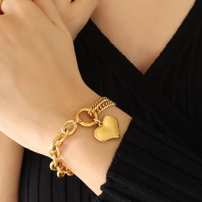 Casual Sweet Heart Shape Titanium Steel Plating 18k Gold Plated Bracelets