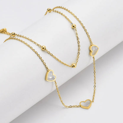 Casual Sweet Heart Shape Titanium Steel Plating Layered Necklaces