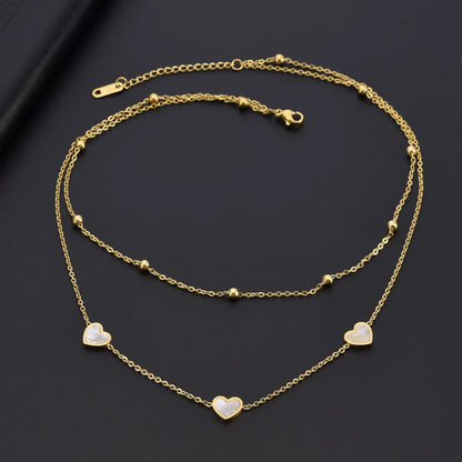 Casual Sweet Heart Shape Titanium Steel Plating Layered Necklaces