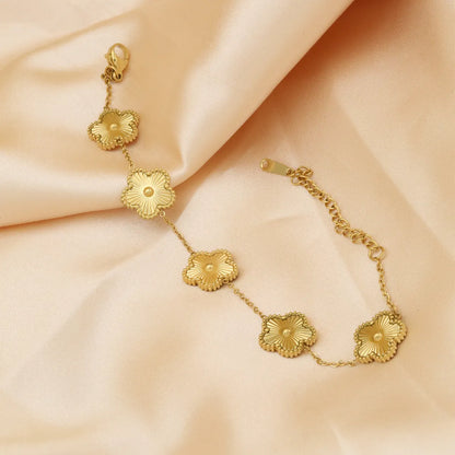 Casual Sweet Parthenocissus Grass Flower 304 Stainless Steel 18K Gold Plated Bracelets In Bulk