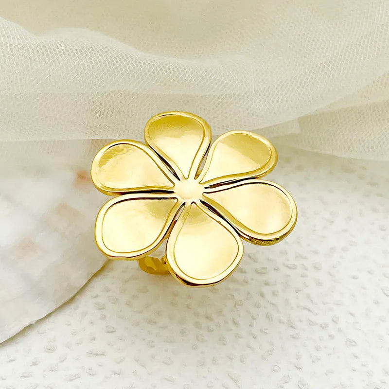 304 Stainless Steel 14K Gold Plated Casual Sweet Pastoral Polishing Plating Flower Open Rings