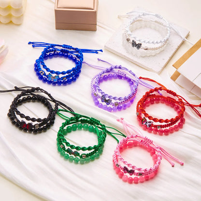 Casual Sweet Simple Style Butterfly Alloy Polyester Stone Wholesale Bracelets Drawstring Bracelets