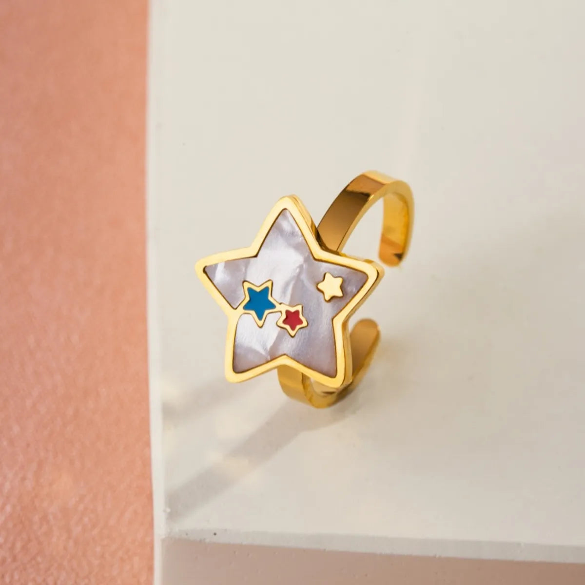 Casual Sweet Simple Style Moon Butterfly 304 Stainless Steel 18K Gold Plated Resin Rhinestones Shell Adjustable Ring In Bulk