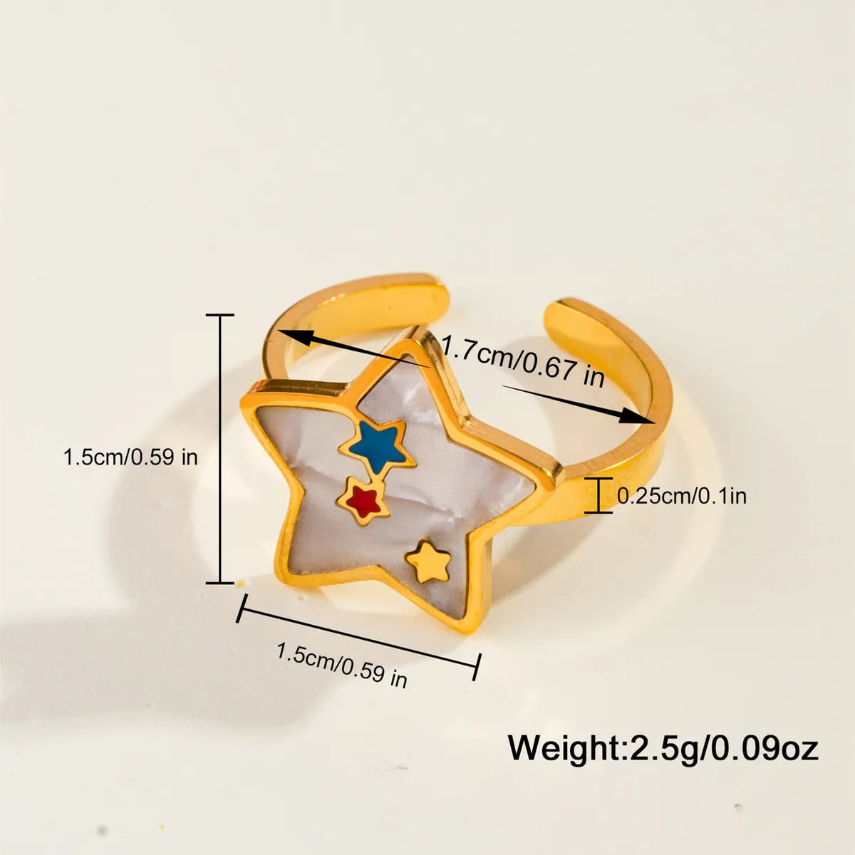 Casual Sweet Simple Style Moon Butterfly 304 Stainless Steel 18K Gold Plated Resin Rhinestones Shell Adjustable Ring In Bulk