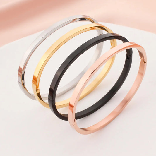 Casual Sweet Simple Style Round Stainless Steel Titanium Steel Plating Metal Button Rose Gold Plated Gold Plated Silver Plated Bangle