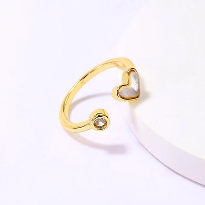 Casual Sweet Star Moon Heart Shape Shell Plating Inlay Shell Zircon 18k Gold Plated Women's Open Rings