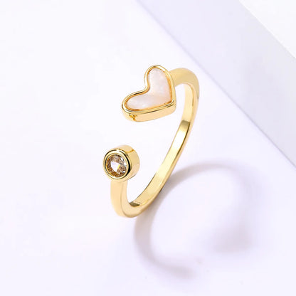 Casual Sweet Star Moon Heart Shape Shell Plating Inlay Shell Zircon 18k Gold Plated Women's Open Rings