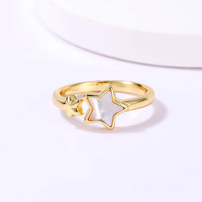 Casual Sweet Star Moon Heart Shape Shell Plating Inlay Shell Zircon 18k Gold Plated Women's Open Rings