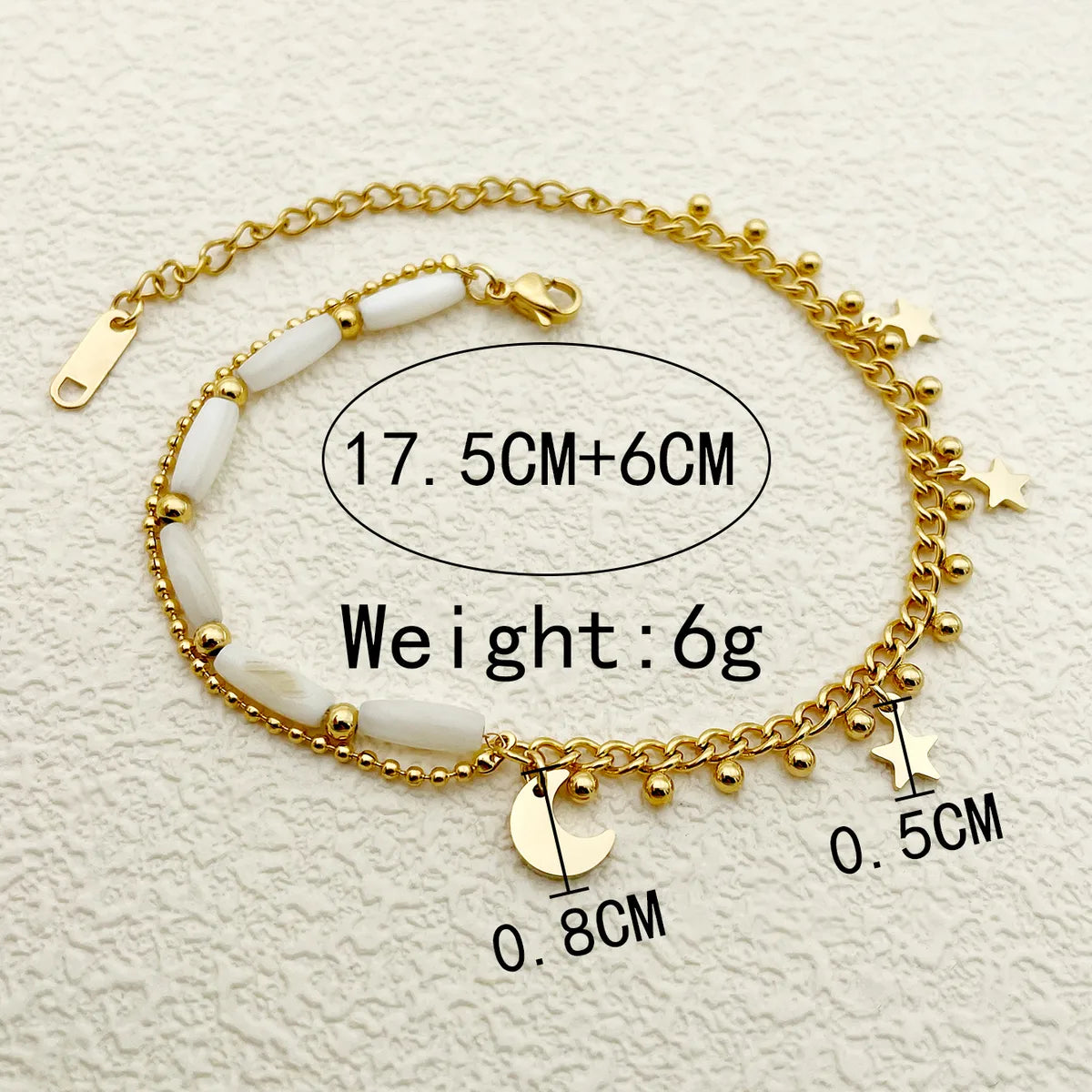 Wholesale Jewelry Casual Sweet Star Moon 304 Stainless Steel Natural Stone 14K Gold Plated Layered Patchwork Plating Bracelets