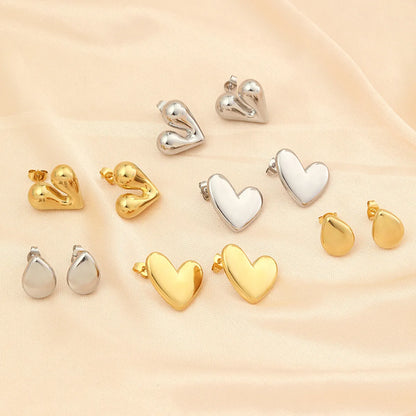 Casual Sweet Water Droplets Heart Shape Stainless Steel Polishing Plating 18k Gold Plated Ear Studs