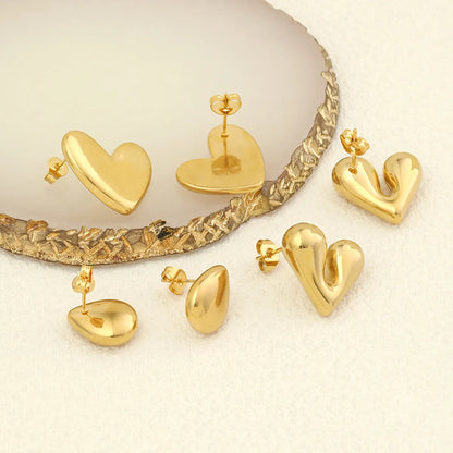 Casual Sweet Water Droplets Heart Shape Stainless Steel Polishing Plating 18k Gold Plated Ear Studs