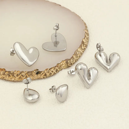 Casual Sweet Water Droplets Heart Shape Stainless Steel Polishing Plating 18k Gold Plated Ear Studs