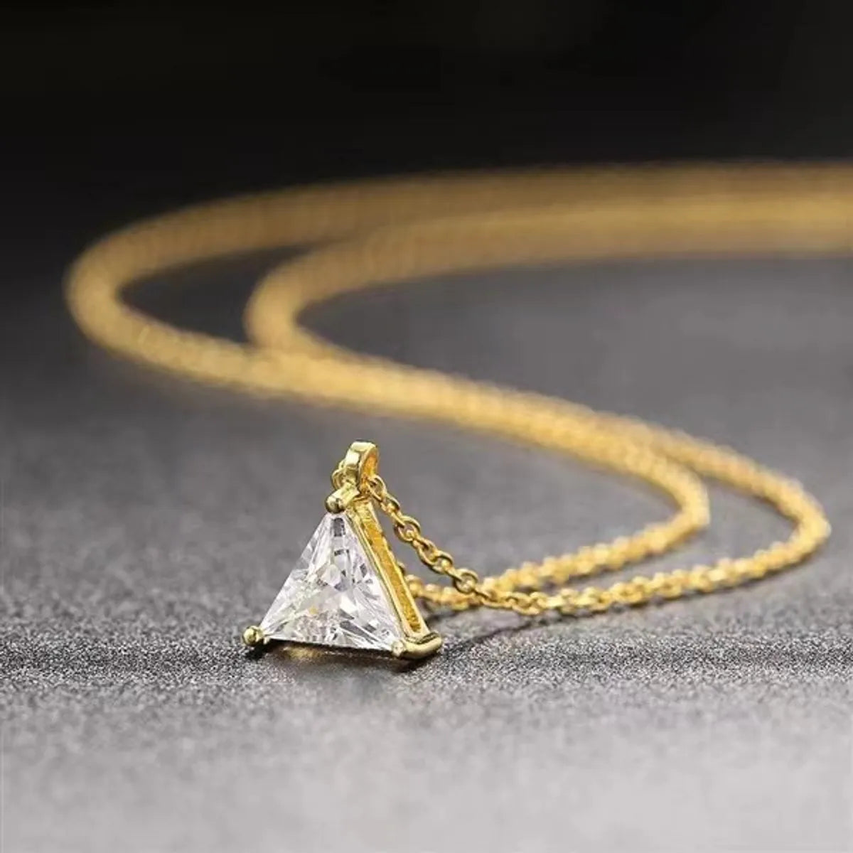 Casual Triangle Sterling Silver 14k Gold Plated Zircon Pendant Necklace In Bulk