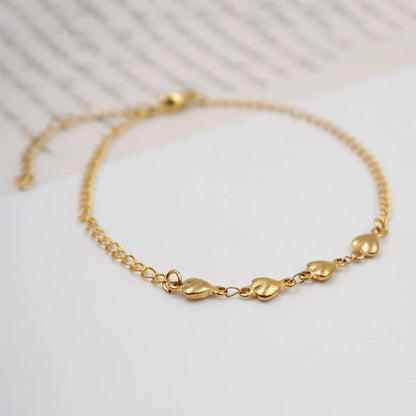 Casual Tropical Simple Style Heart Shape 304 Stainless Steel Titanium Steel Gold Plated Women'S Anklet