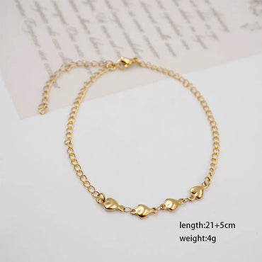 Casual Tropical Simple Style Heart Shape 304 Stainless Steel Titanium Steel Gold Plated Women'S Anklet