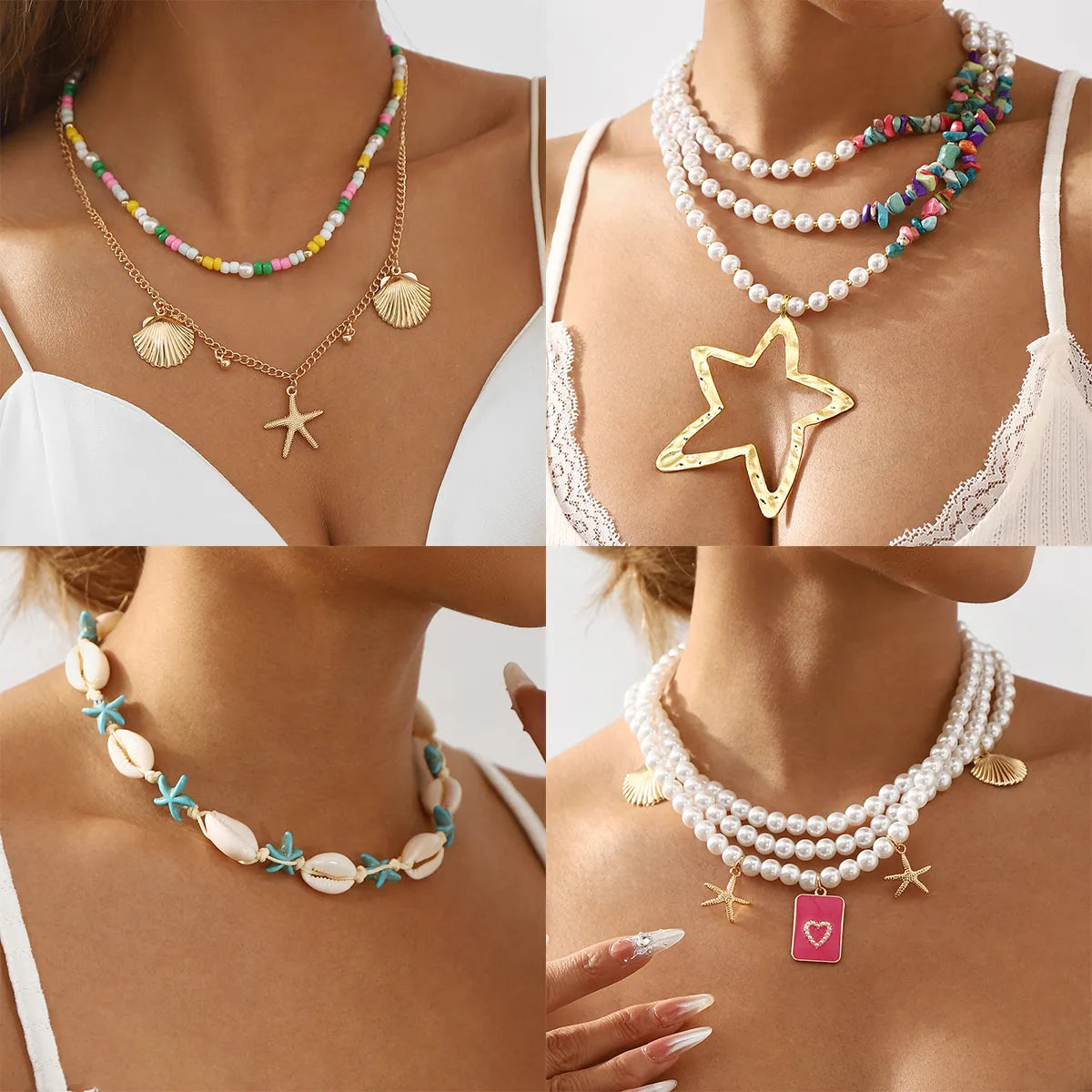 Casual Vacation Beach Starfish Conch Pearl Alloy Beaded Women'S Earrings Necklace