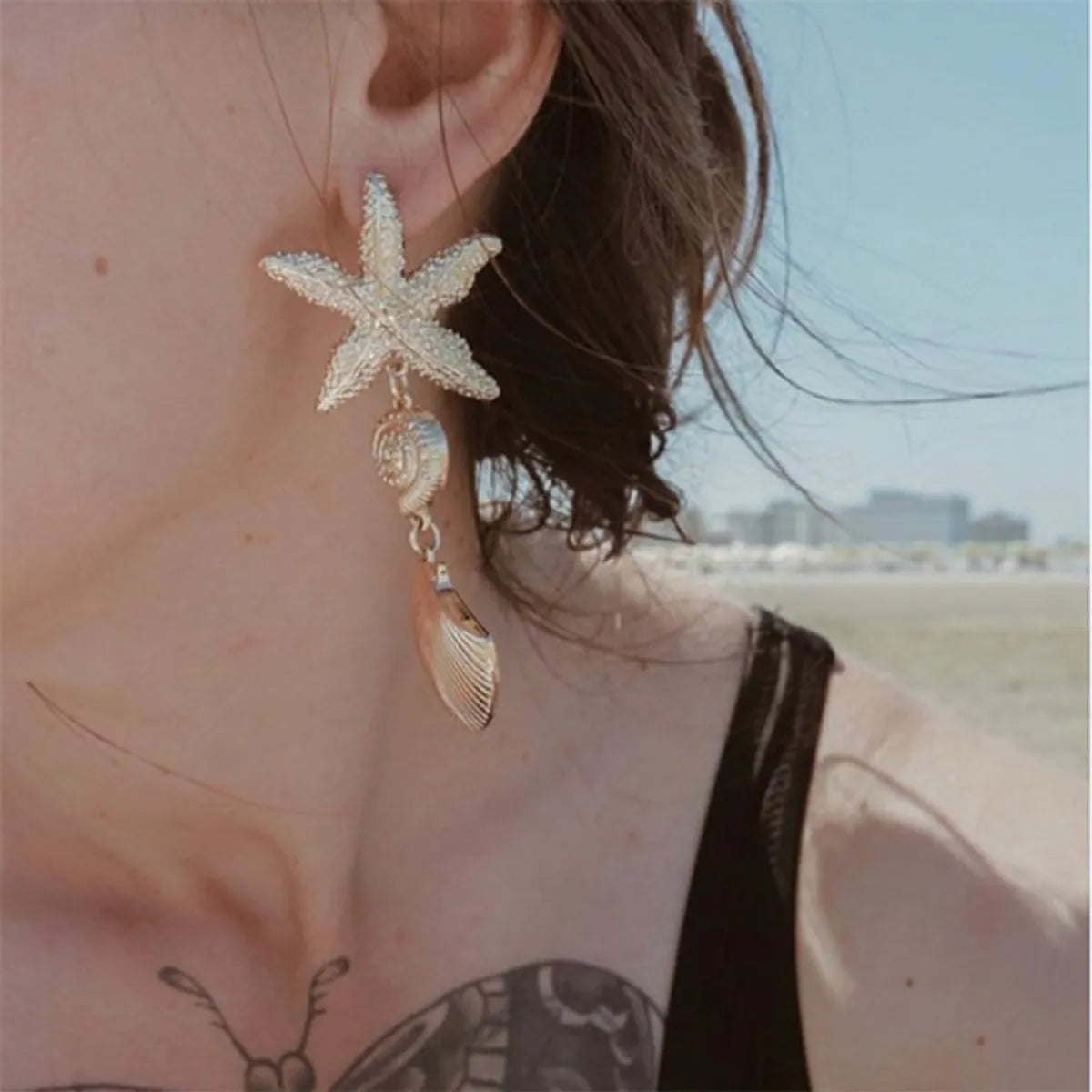 Casual Vacation Beach Starfish Conch Pearl Alloy Beaded Women'S Earrings Necklace