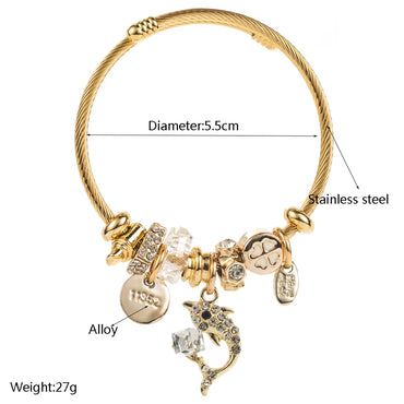 Casual Vacation Classic Style Dolphin Gold Plated Rhinestones 304 Stainless Steel Alloy Wholesale Bangle